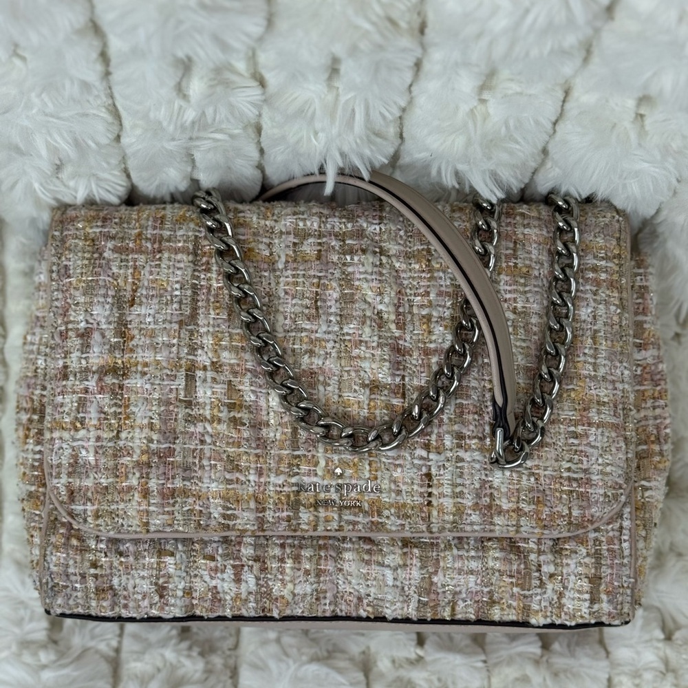 Kate Spade Cream and Brown Shoulder Bag with Chain Handles